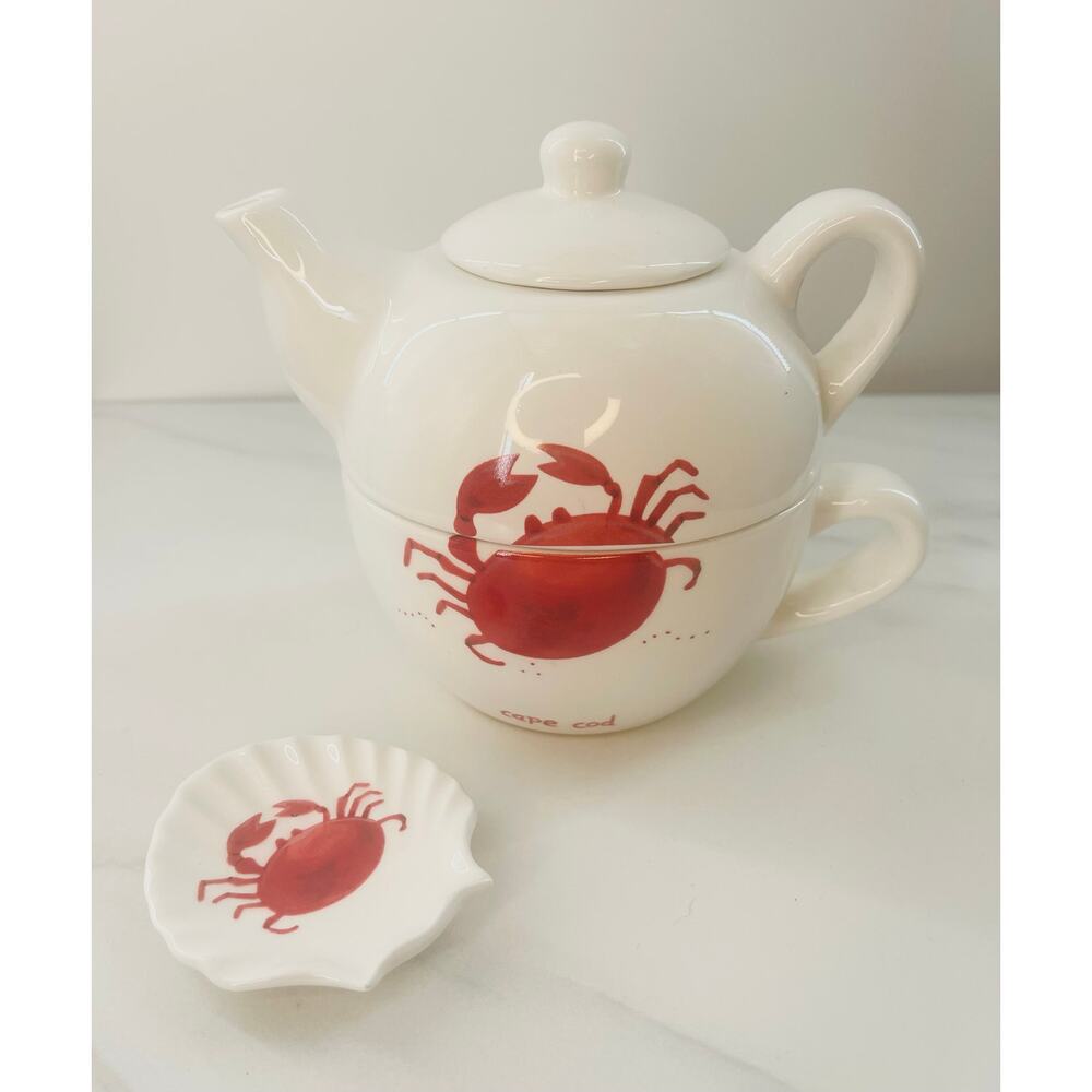 NANTUCKET Cape Cod Crab Teapot - Nesting Teapot for 1 - Teapot And Cup Mug Set
